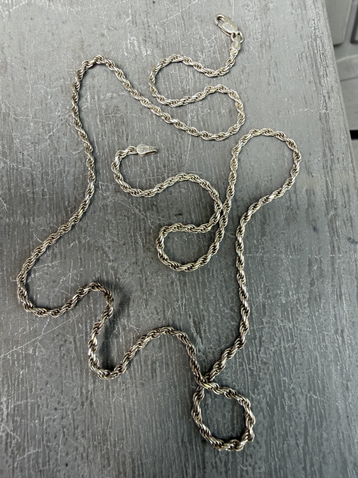 Italian Sterling Silver Rope Chain 925 2mm 24″ 11g Stamped Italy GLO