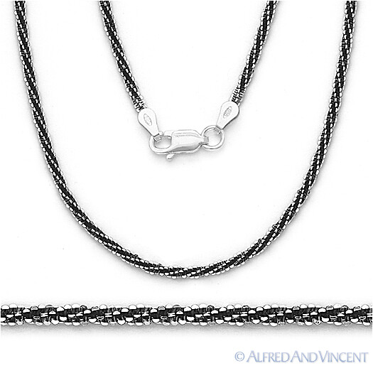 Italy .925 Sterling Silver & Black Rhodium 2.2mm Roc-Link Sparkle Chain Necklace