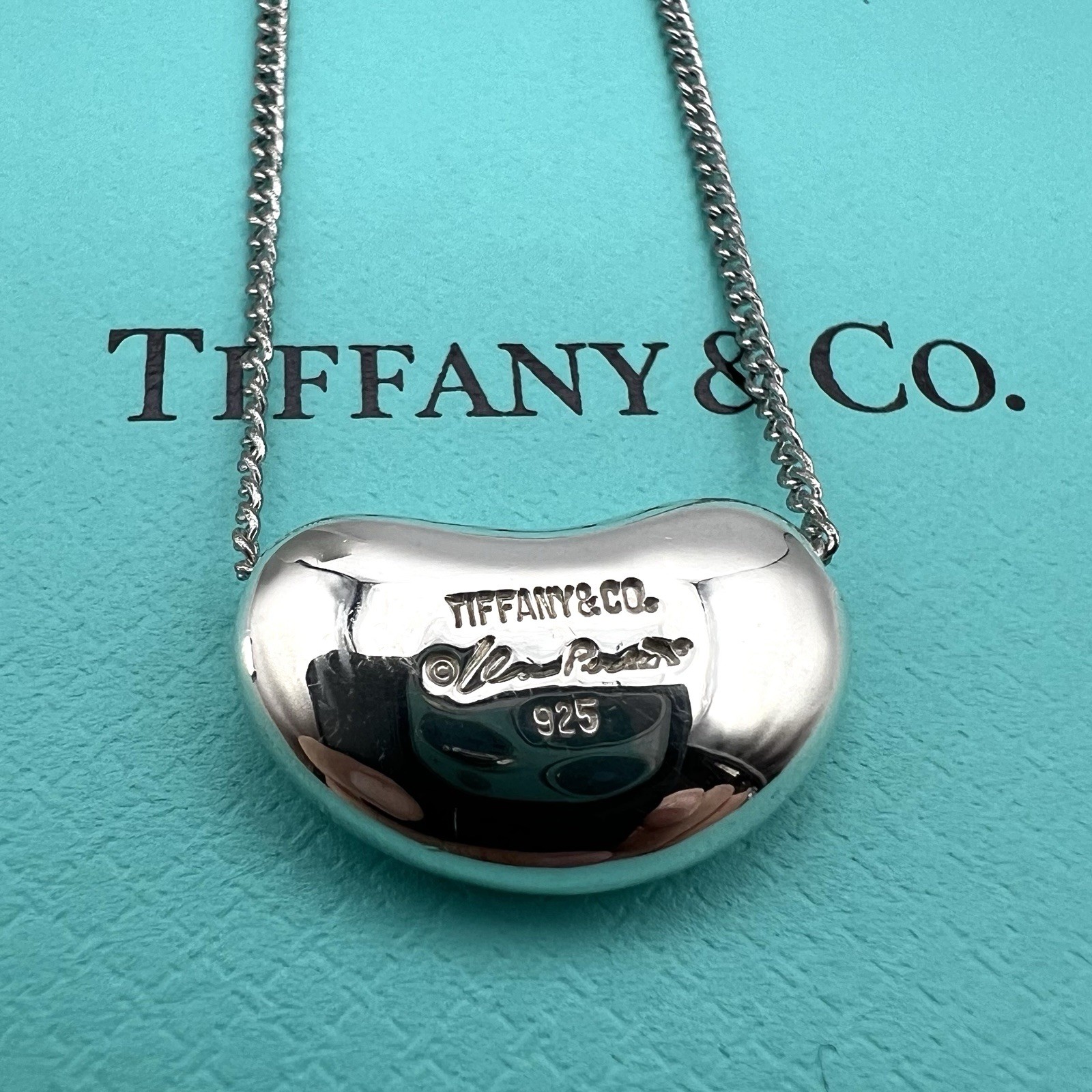 Tiffany & Co. Elsa Peretti Large Bean Pendant Necklace Sterling Silver 925 Box