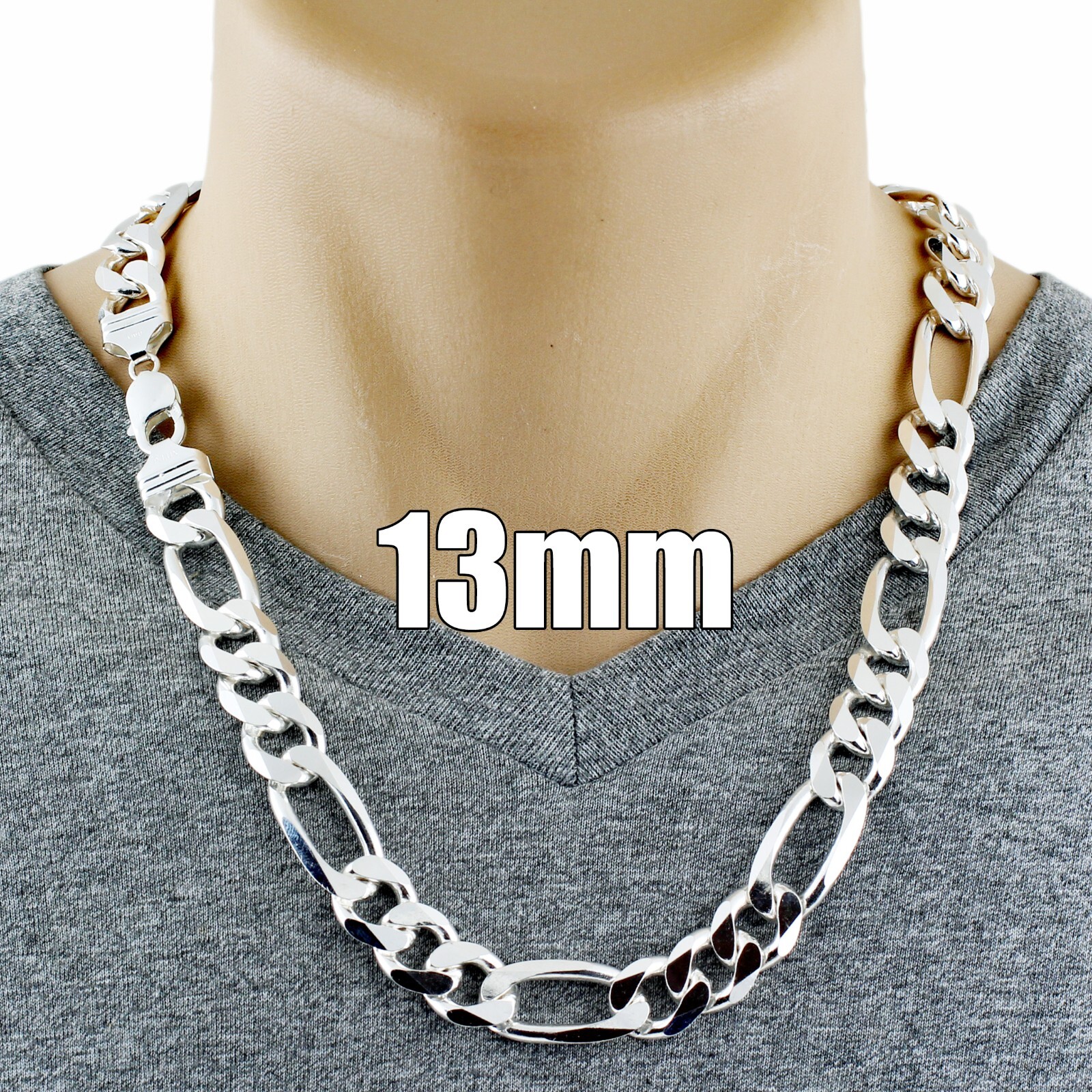 925 Sterling Silver Solid Heavy Figaro Chain Necklace-All Widths & Lengths-Italy