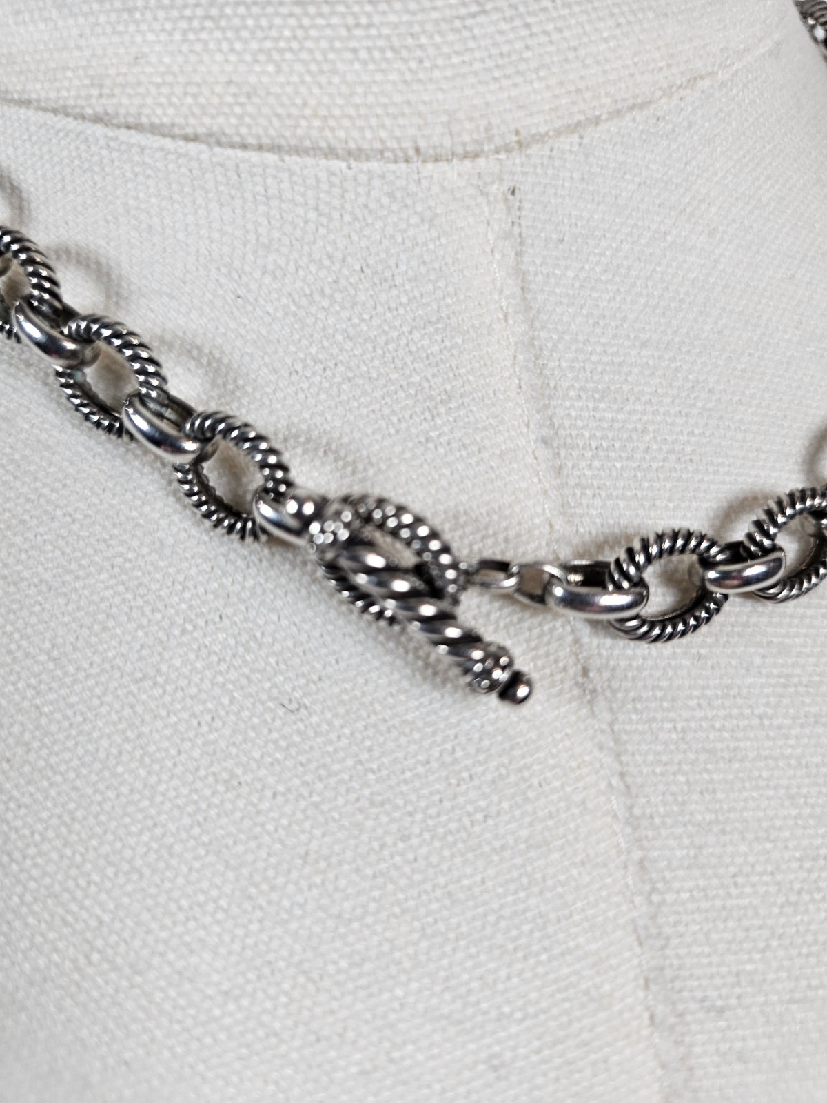 Michelle Albala Sterling Silver Twisted Rolo Cable Chain Toggle Necklace 18in