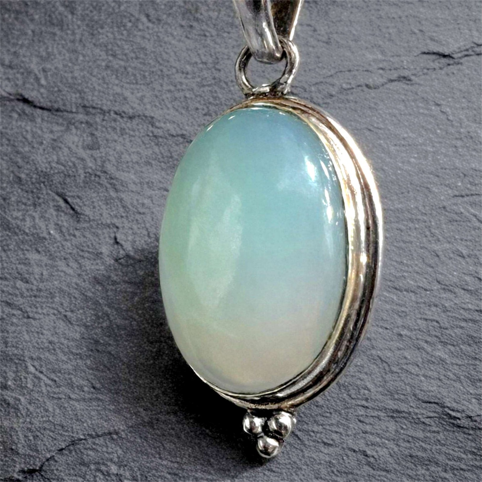 Aqua Chalcedony Bezel Pendant • Sterling Silver 925 • 18″ Braided Cord • 6667