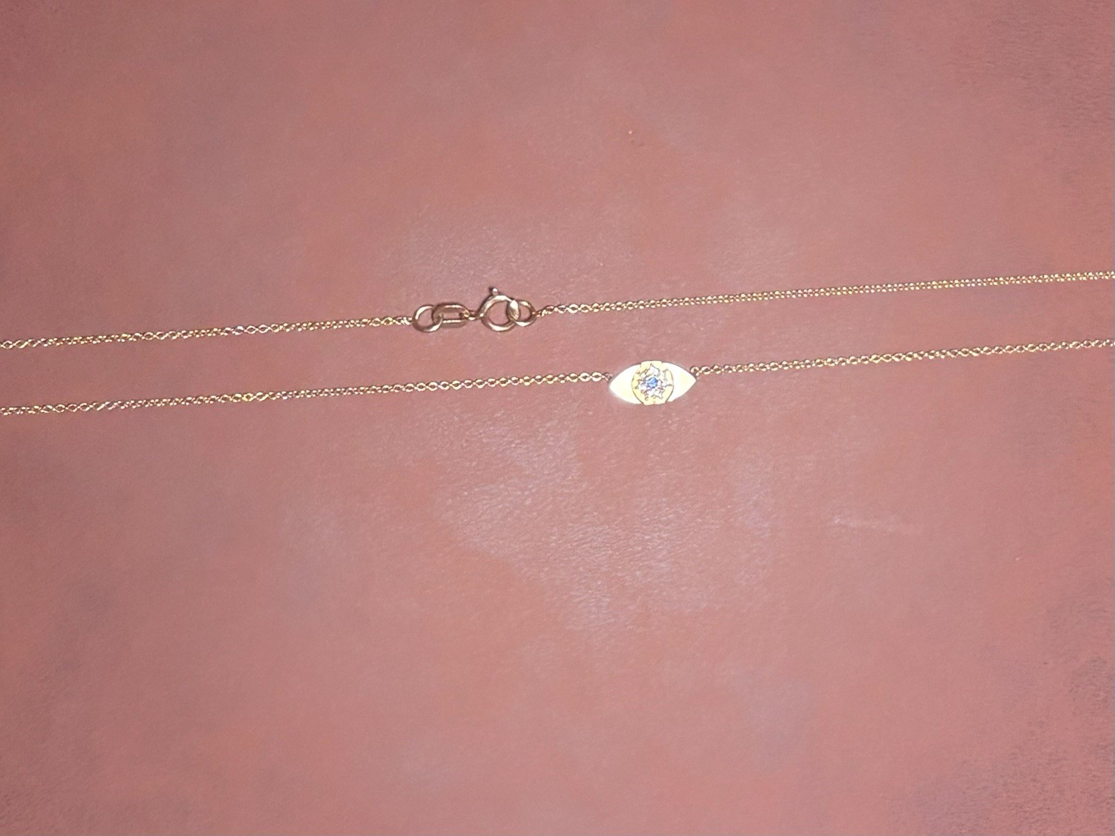 14k Yellow Gold Evil Eye Diamond Sapphire Necklace 16” 7 Diamond Rare 9mm Eye