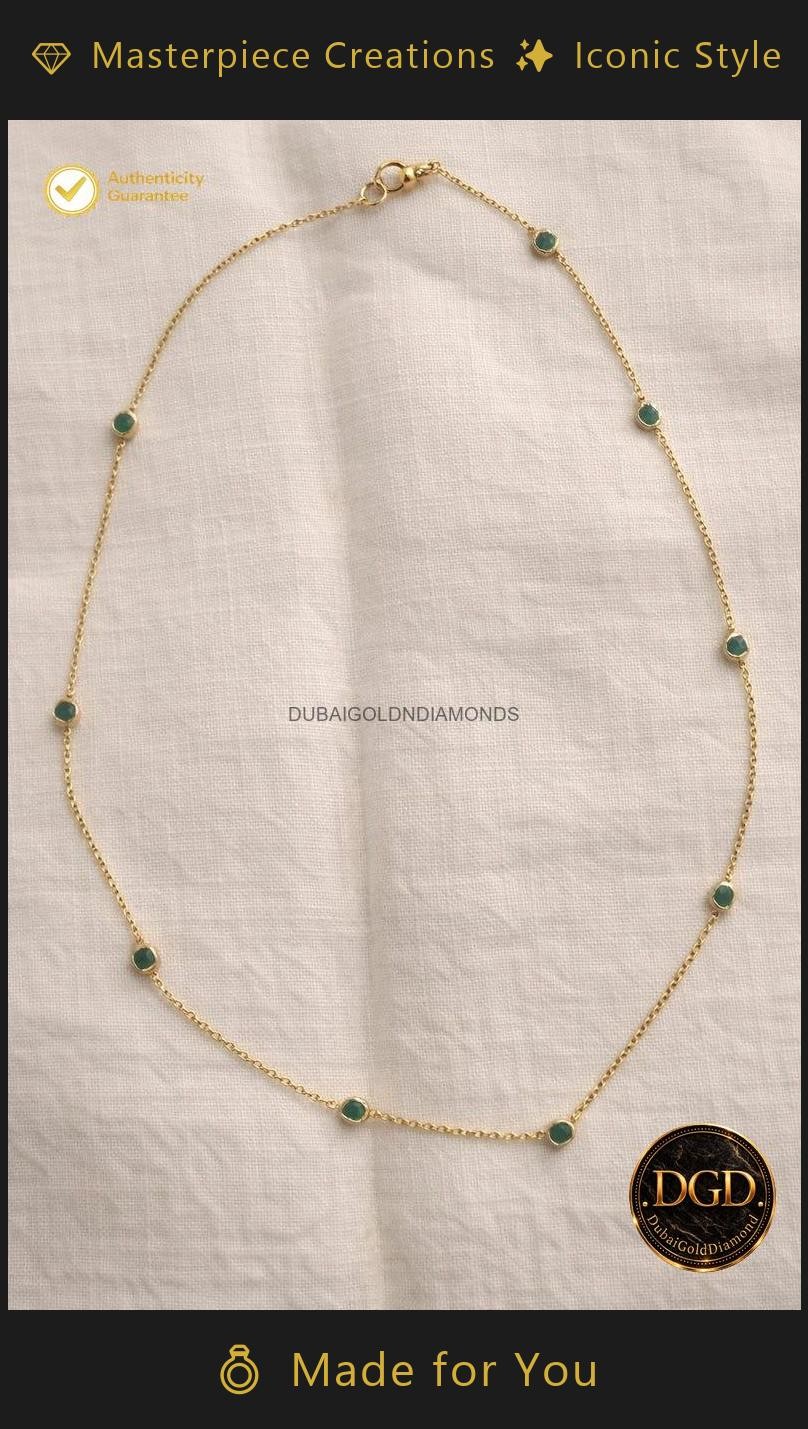 Round Emerald 14K Gold Bezel Anniversary Gift Custom Made Wife Chain Necklace