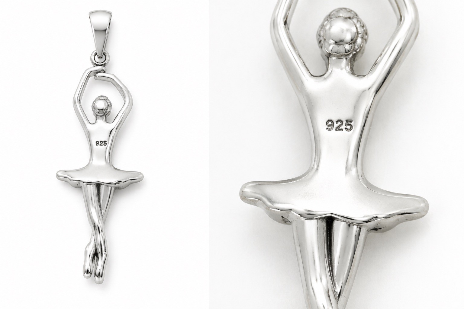 925 Sterling Silver Opal Ballerina Pendant Rhodium Plated Ballet Dancer Charm