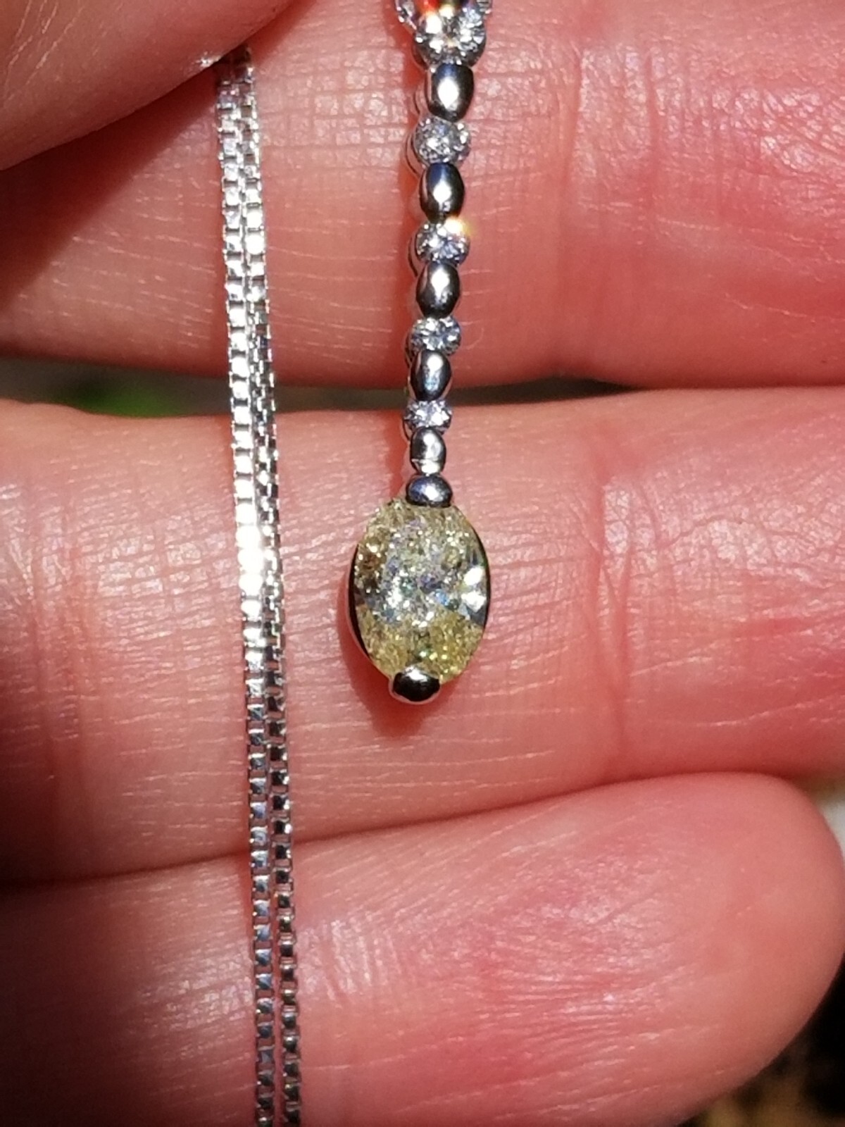 Fancy Light Yellow Oval Diamond Solitaire Platinum Pendant Necklace 16″