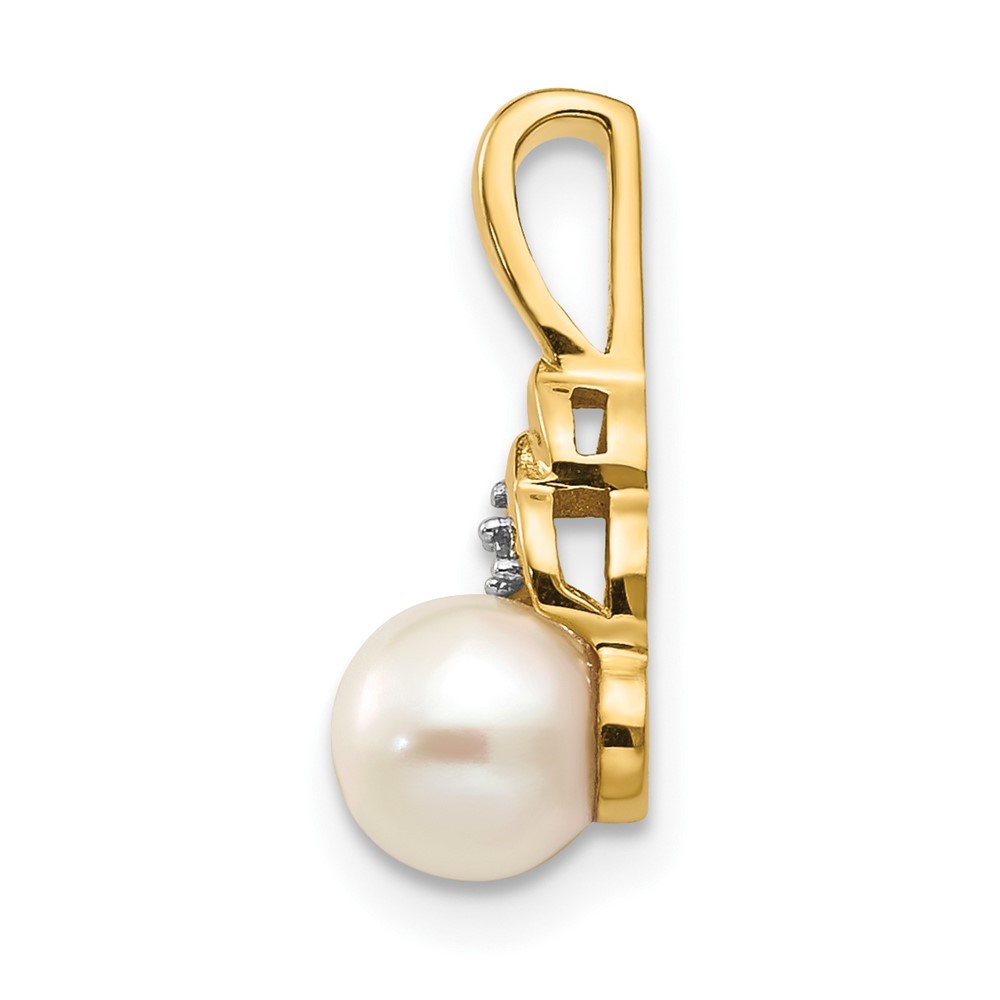 14k Yellow Gold 6mm June/Freshwater Cultured Pearl and Diamond Pendant