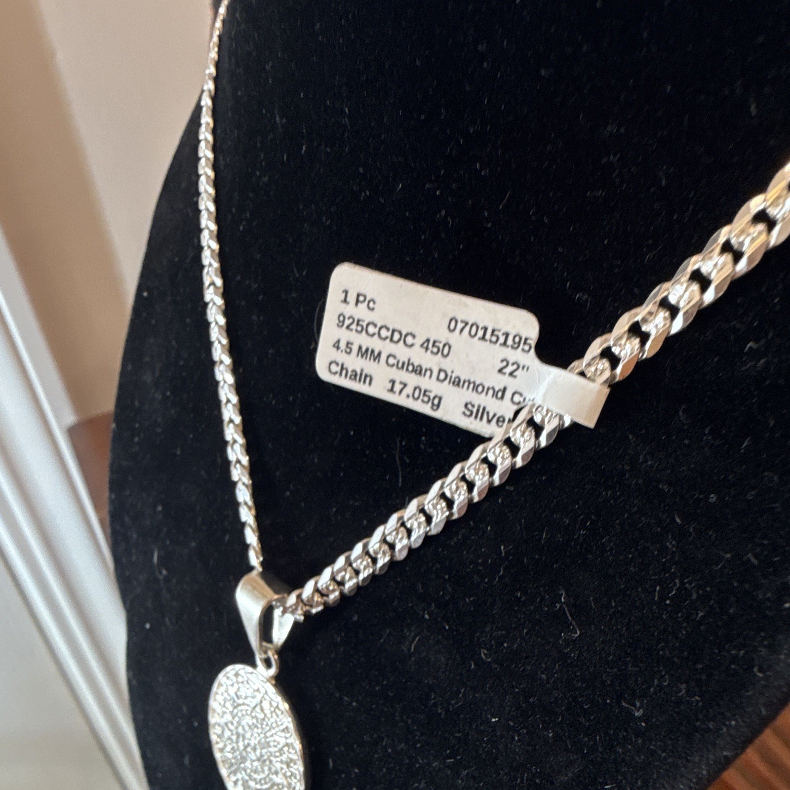 SOLID 925 Cuban Chain 22” 4.5mm (26g) w Round Silver Aztec Pendant