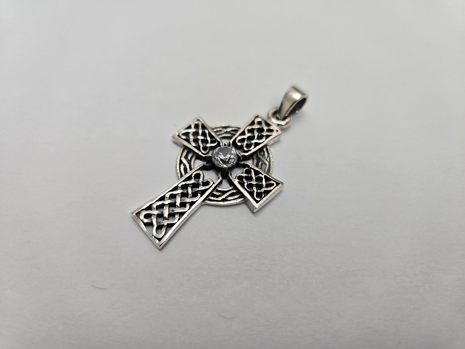 925 Sterling Silver Large Celtic Cross with CZ Pendant 1 1/2 (38mm) Inch Tall