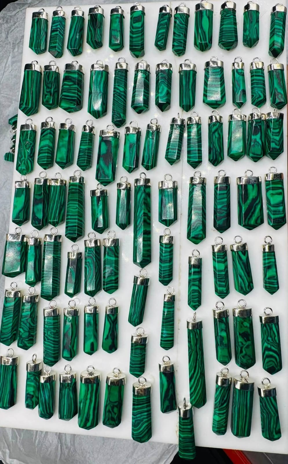 Top Quality Malachite Crystal Point Pendant Green 925 Sterling Silver Gemstone