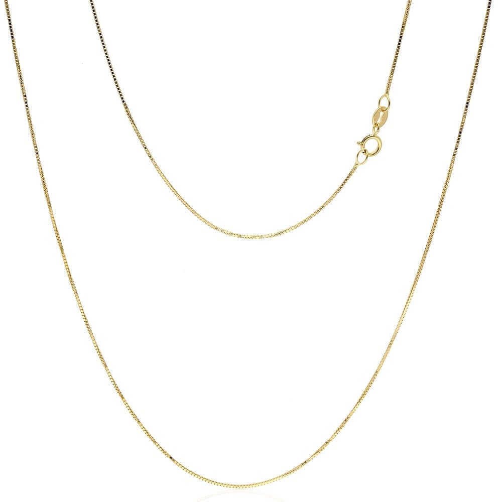 Solid 14k Real Gold White Gold 0.5 mm Diamond-Cut Box Chain Necklace 16″
