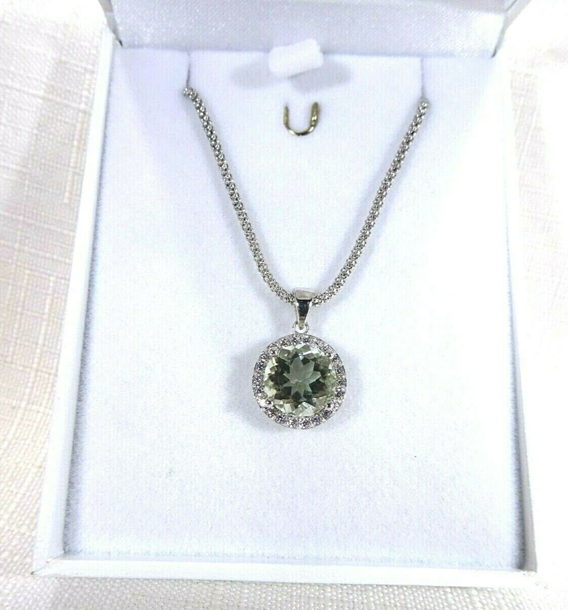 2.58 ct Natural Green Amethyst & White Cubic Zirconia Sterling Silver Necklace