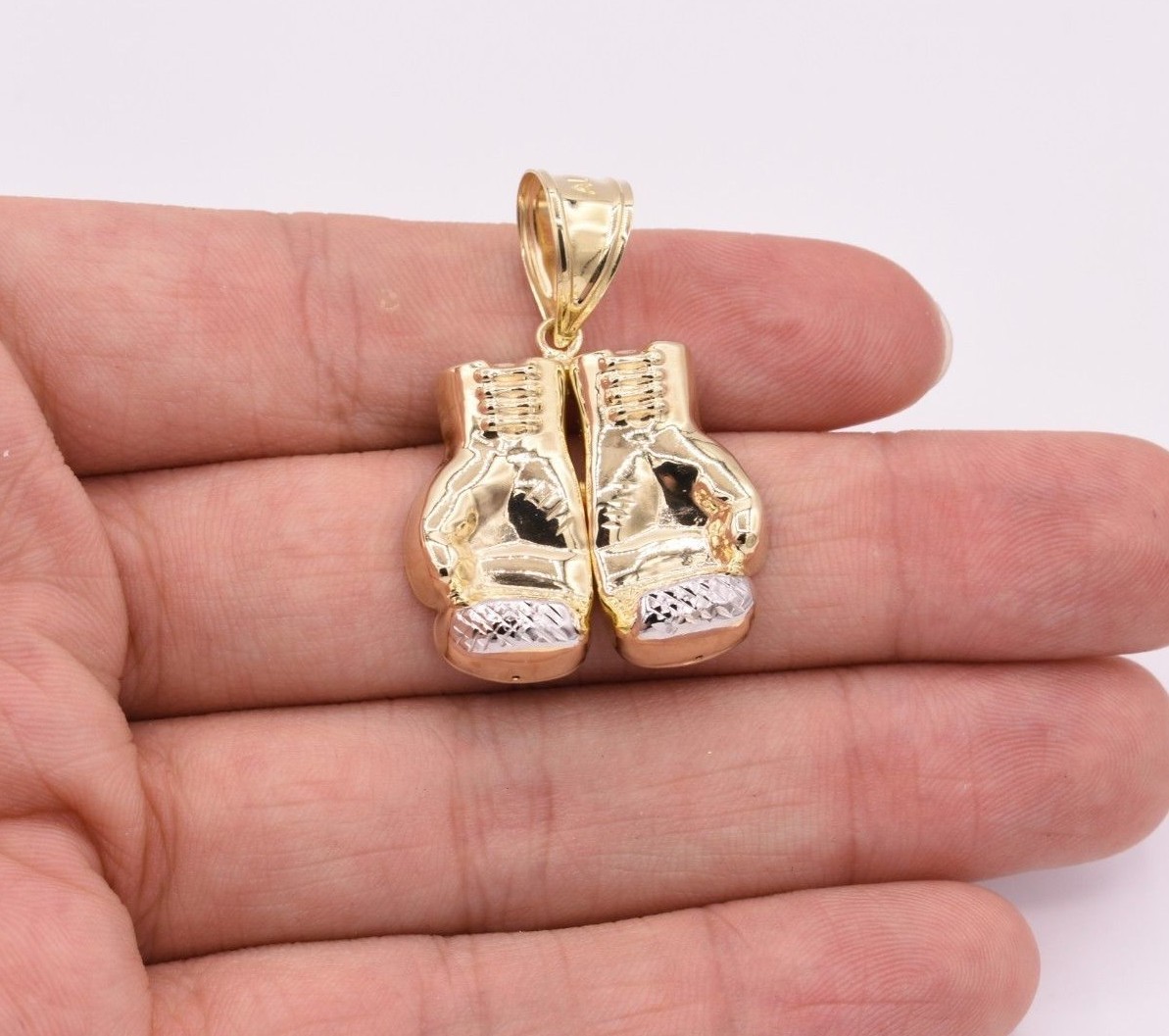 Double Boxing Glove Pendant Charm Diamond Cut Real 10K Yellow White Gold