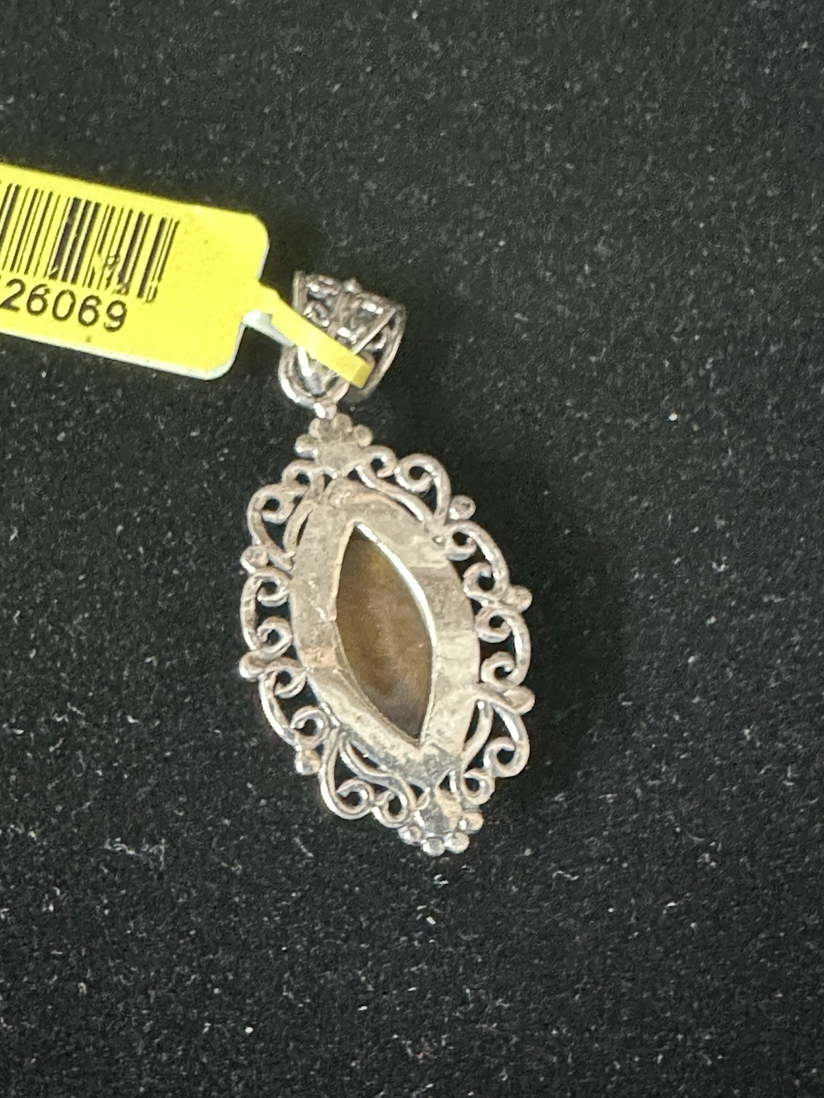 Sterling Silver 925 Gemstone Asymmetrical Pendant Signed 1.5” Long 7.9gr