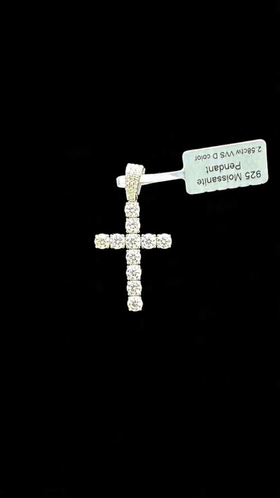 925 Sterling Silver VVS Moissanite Tennis Cross Pendant 2.58 CTW Iced Out Gift