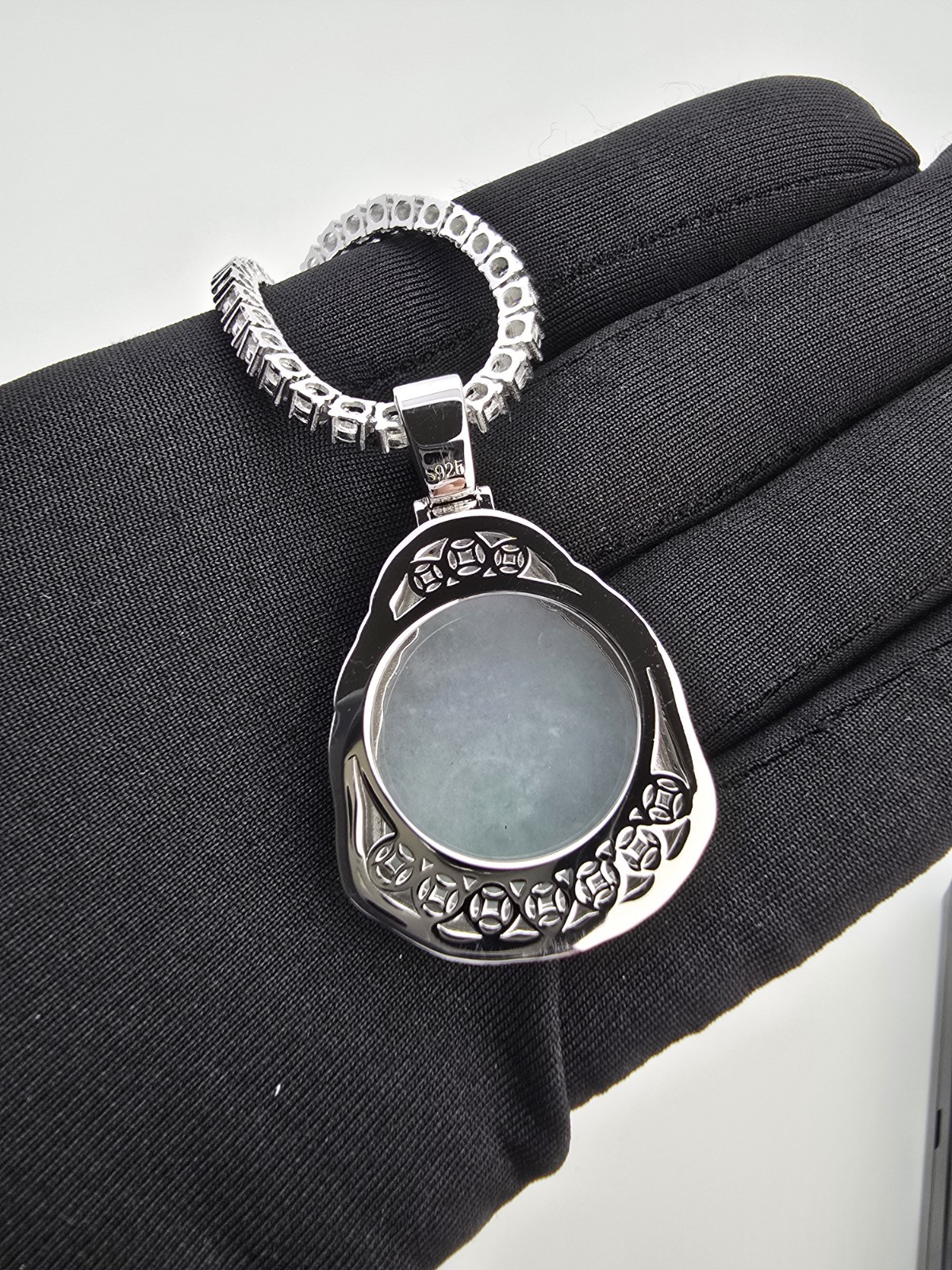 Jade Buddha Pendant Necklace VVS1 Moissanite Tennis Chain 925 Silver 22