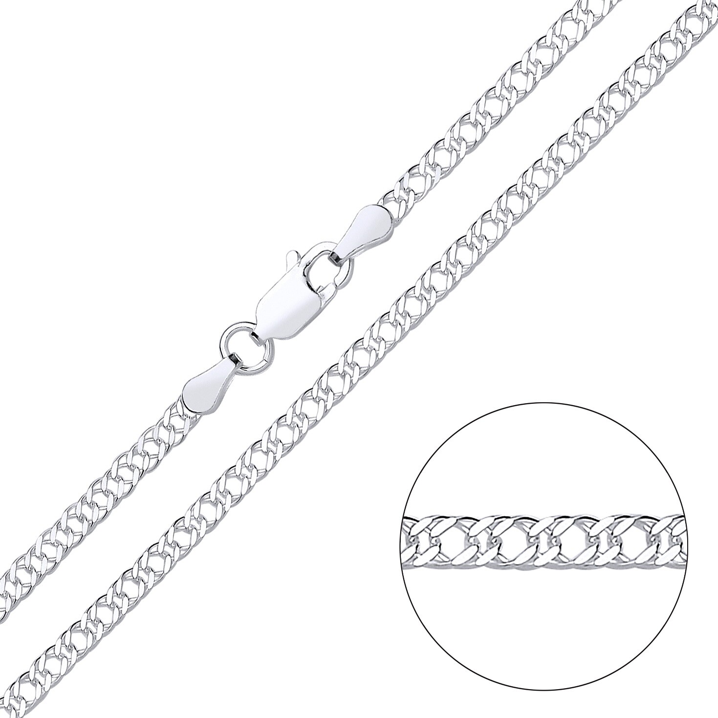 925 Sterling Silver 2.5mm Double Curb Rombo Chain Necklace 16 18 20 22 24 inch