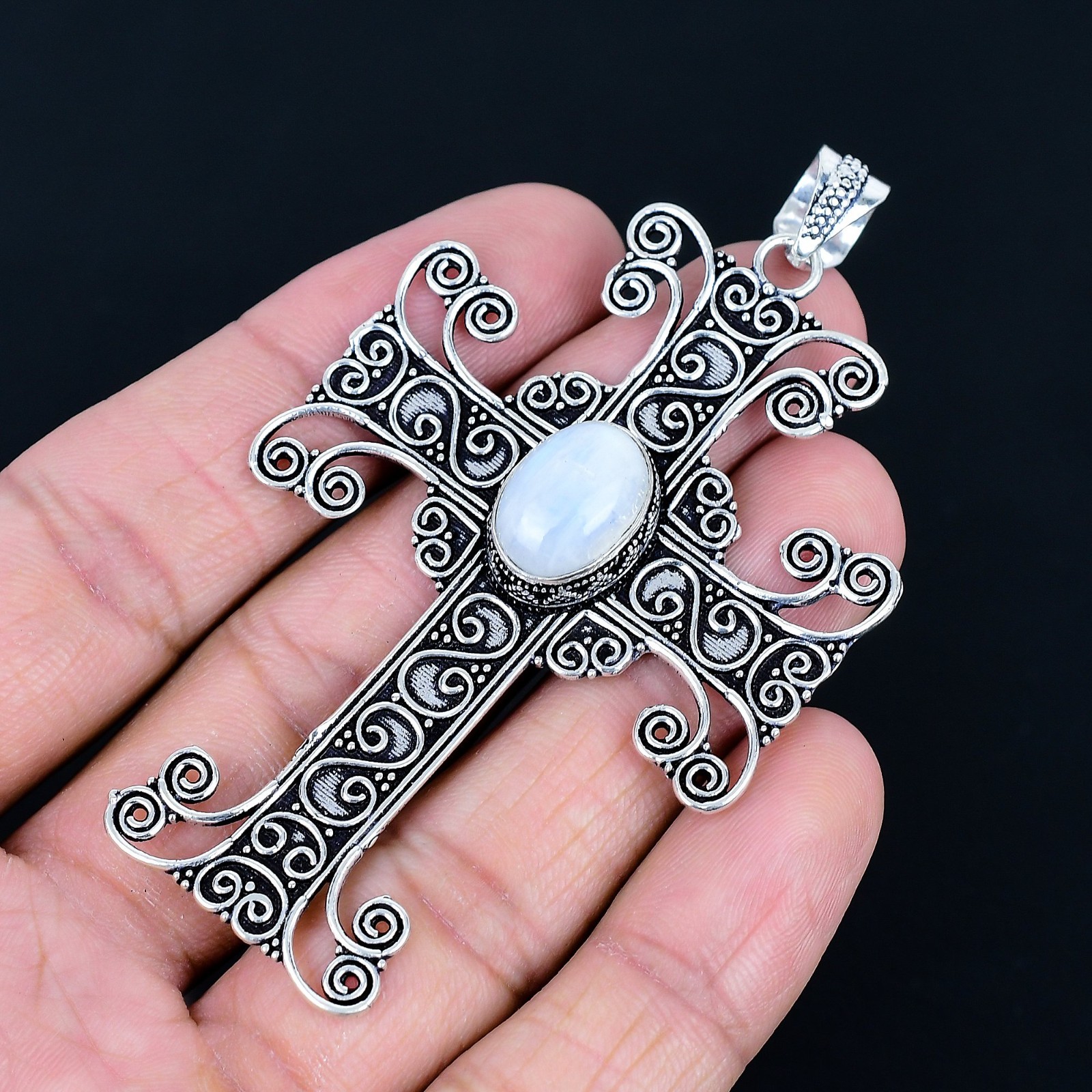 Cross Shape Moonstone Gemstone Handmade Silver Pendant Jewelry Pn-2621