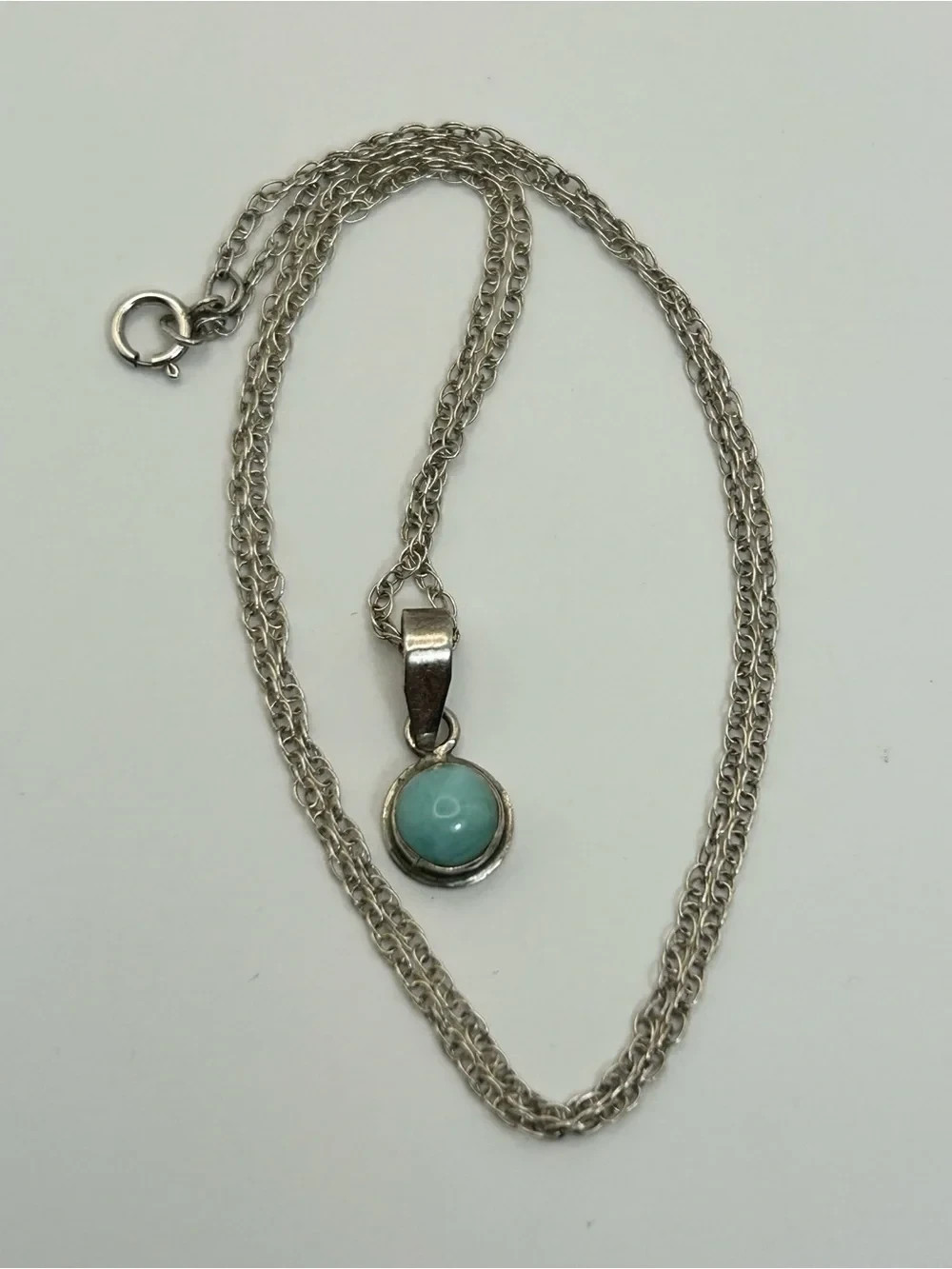 Sterling Silver Larimar Pendant Necklace 18″ Stamped 925 Soft Aqua Blue Stone