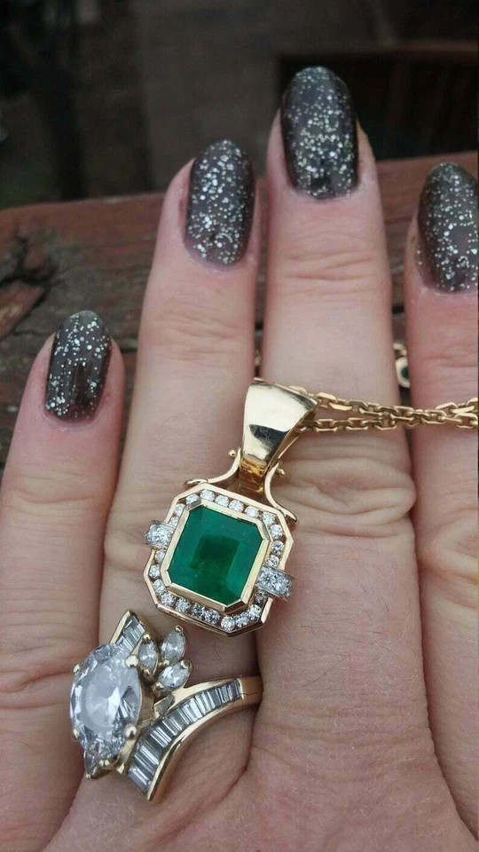 14k Yellow Gold Plated Plated 4.00Ct Colombian Lab Created Emerald Cut Pendant
