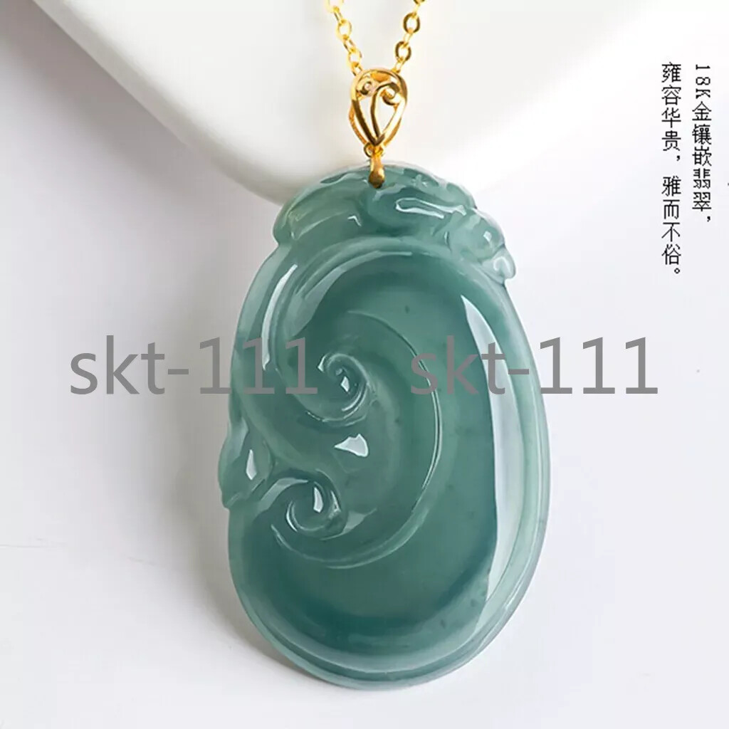 Certified Ice Green Blue water A Jade jadeite 18K Solid Gold RuYi Pendant