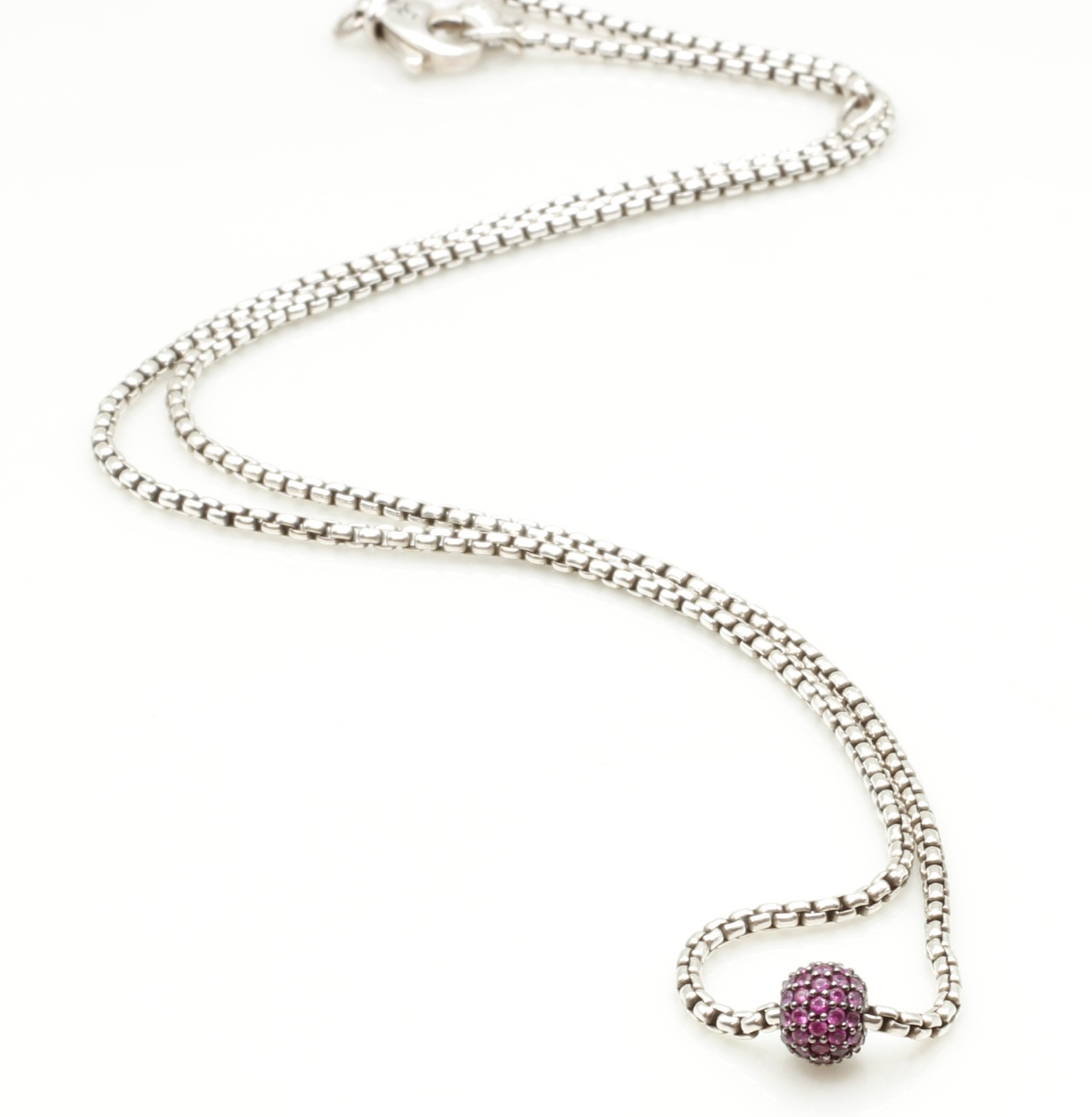 David Yurman Petite Pavé Single Station Necklace with Pink Sapphires 16-17″