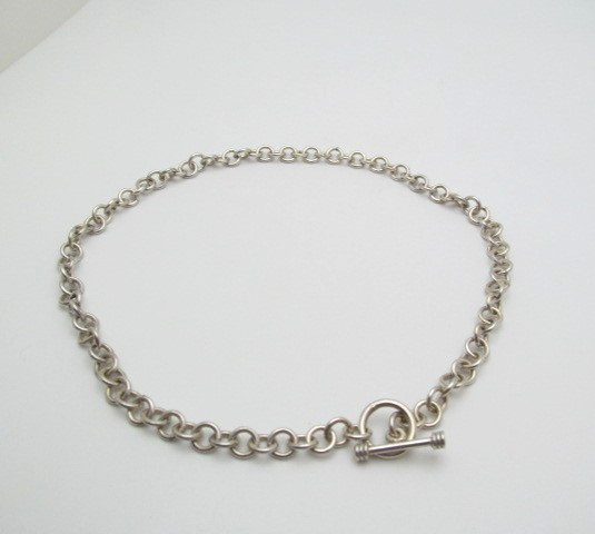 925 Sterling Silver 7mm Rolo Round Link Chain Toggle Bar Necklace 17 In