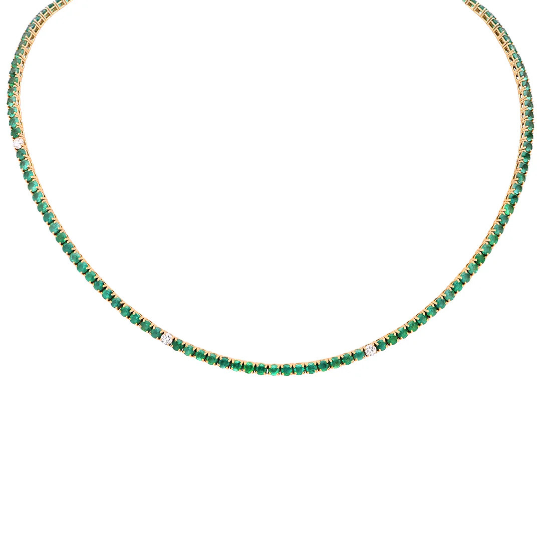 18k Yellow Gold Necklace with 132 Emeralds and Diamonds