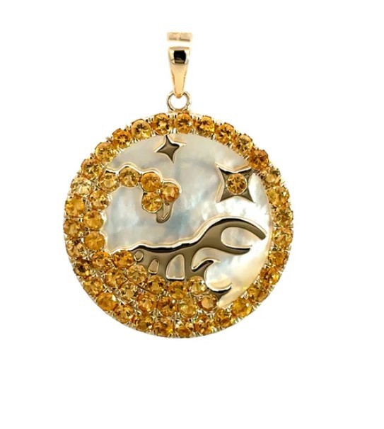 Scorpio Zodiac Sterling Silver Pendant, Yellow Sapphire, Mother of Pearl