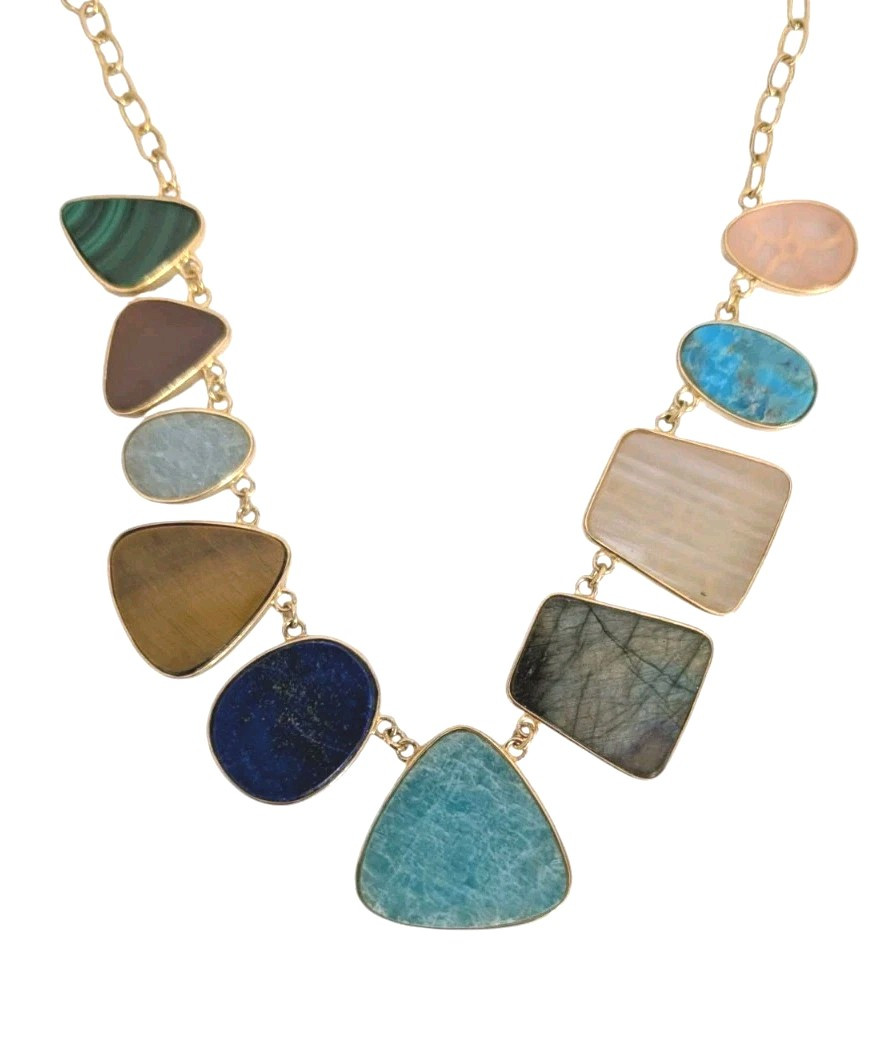 Rarities Freeform Multi-Gemstone Sterling SilverGold-Plated Necklace-NWT-$679