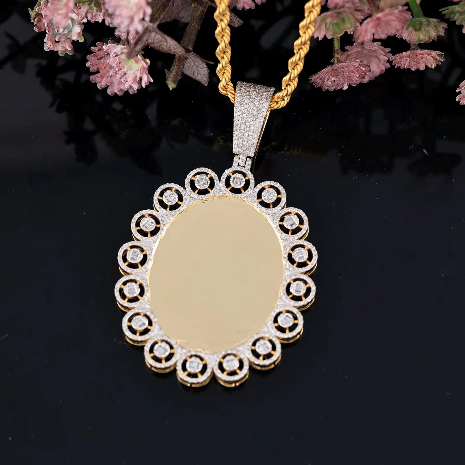 1 Ct Lab Created Moissanite Photo Memory Oval Shape Pendant 14K Gold Plated