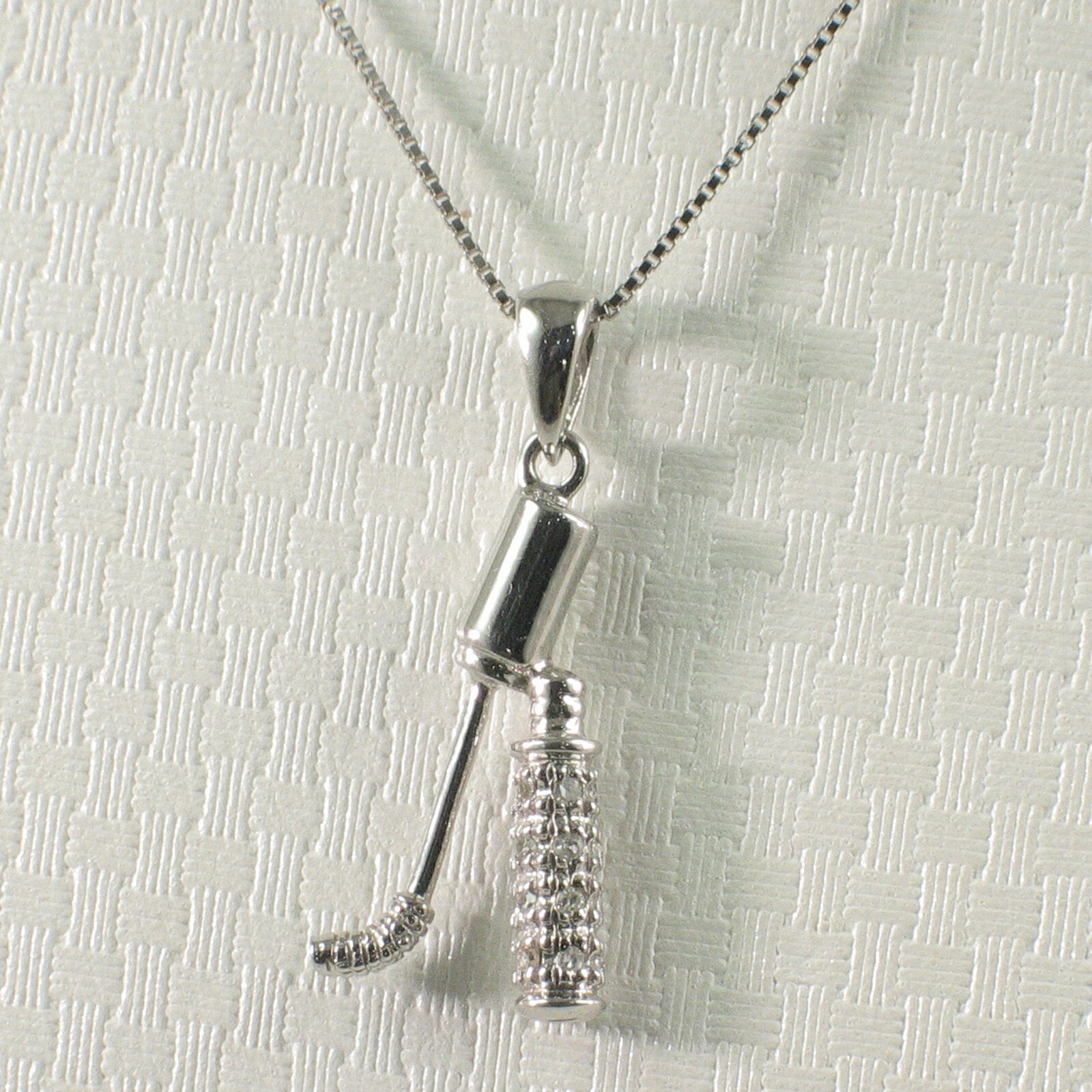 14k Solid White Gold Diamond Golf Bag Pendant Necklace