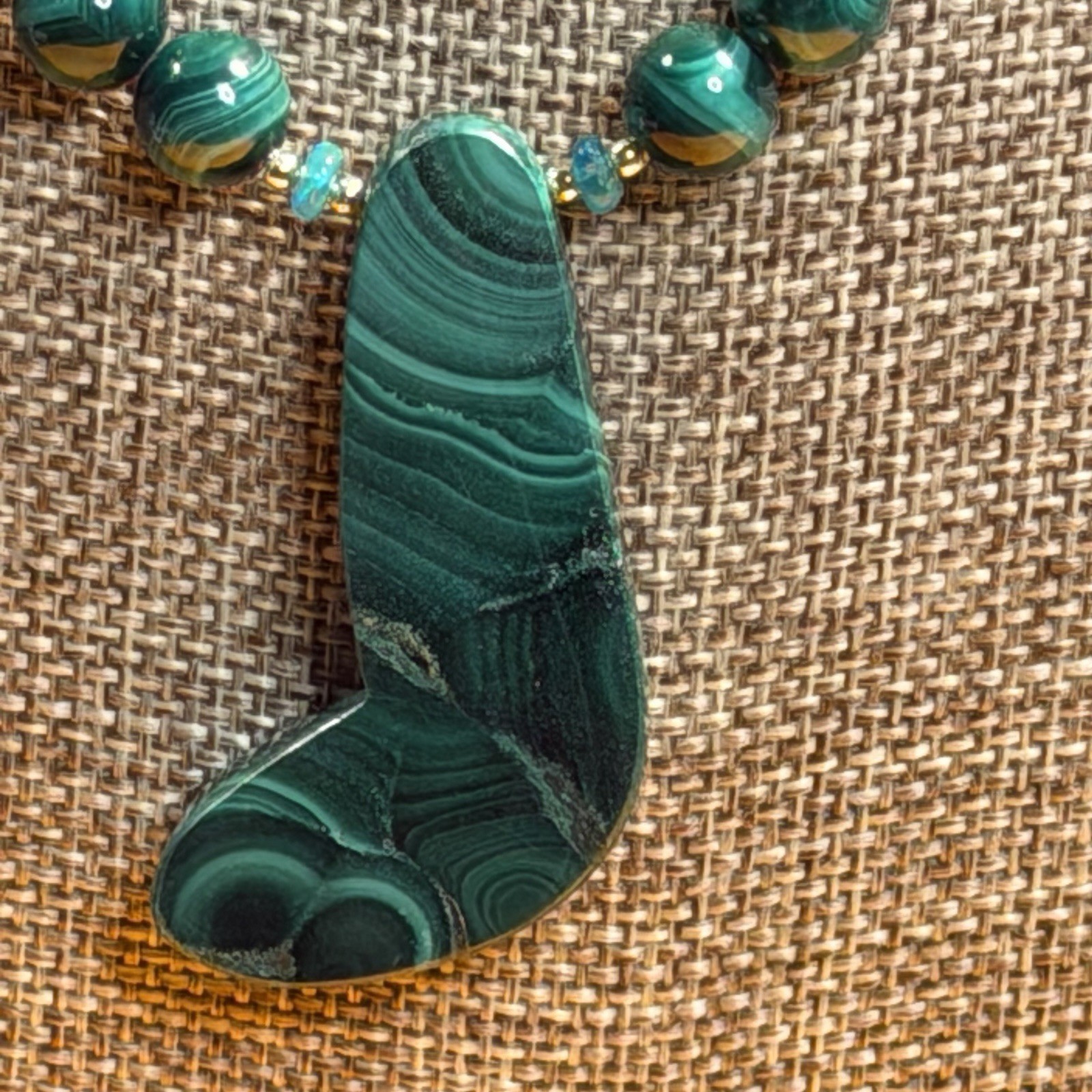 NATURAL EARTHY GREEN CURVED CRESCENT MALACHITE ARTISAN NECKLACE EARRING SET