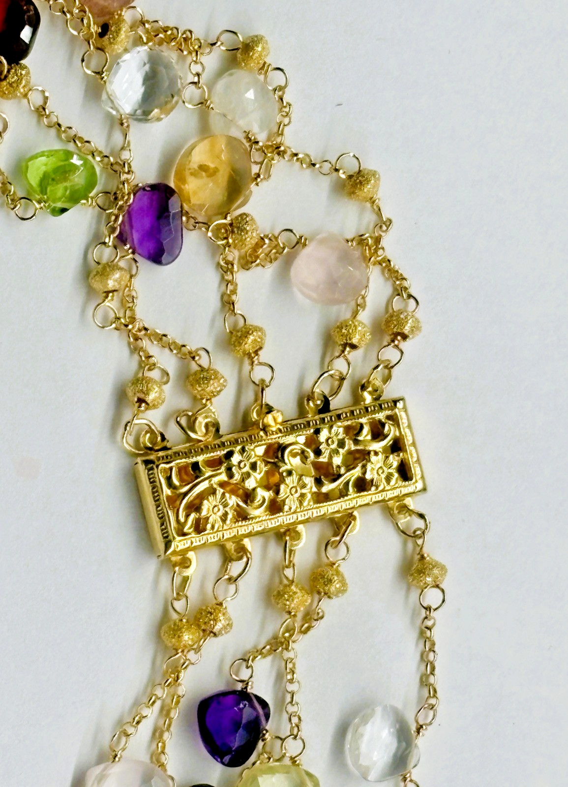 Spectacular Multi-Gem Briolette Vermeil 5 Strand Necklace
