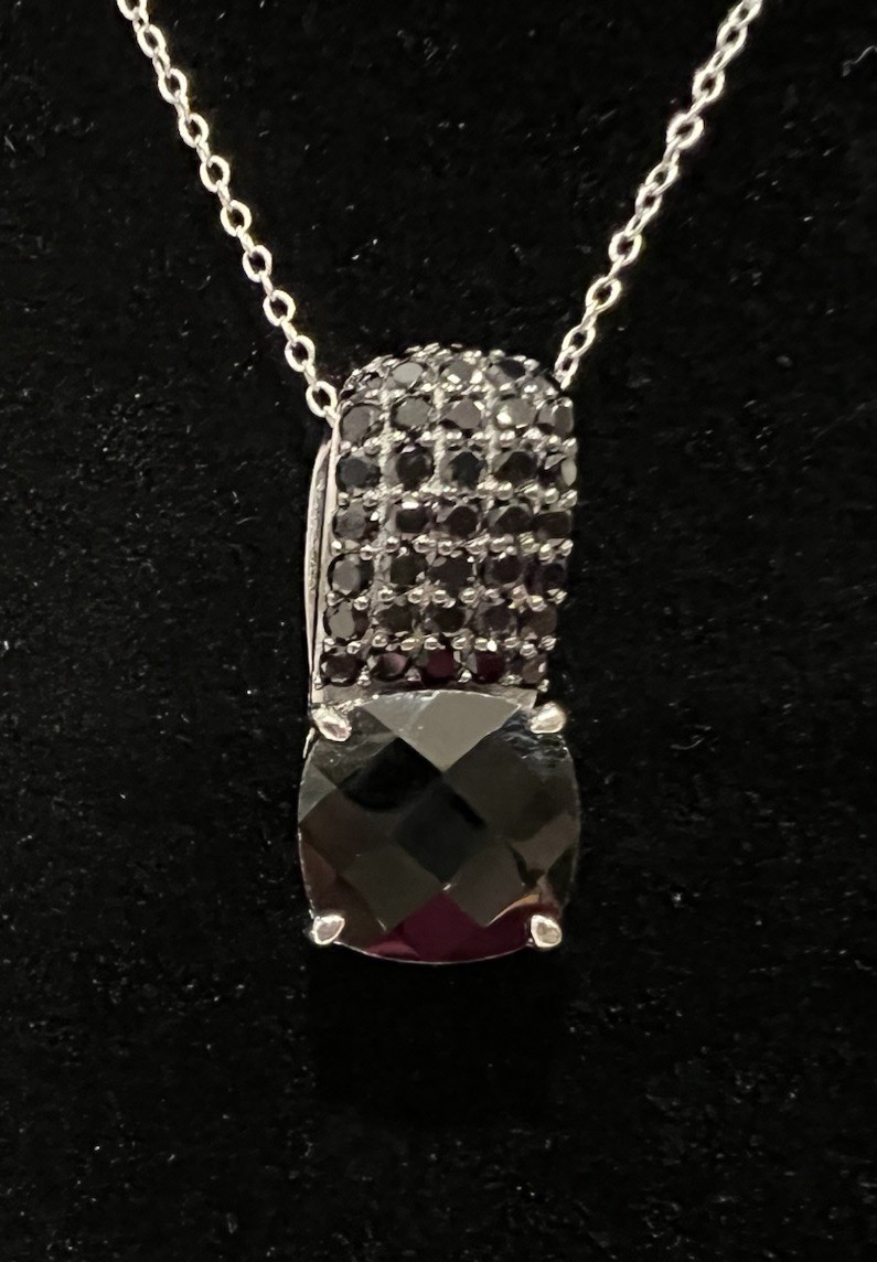 Sterling Silver Black Spinel Stone & Pave Setting Designer KJC 18” 5.4g New