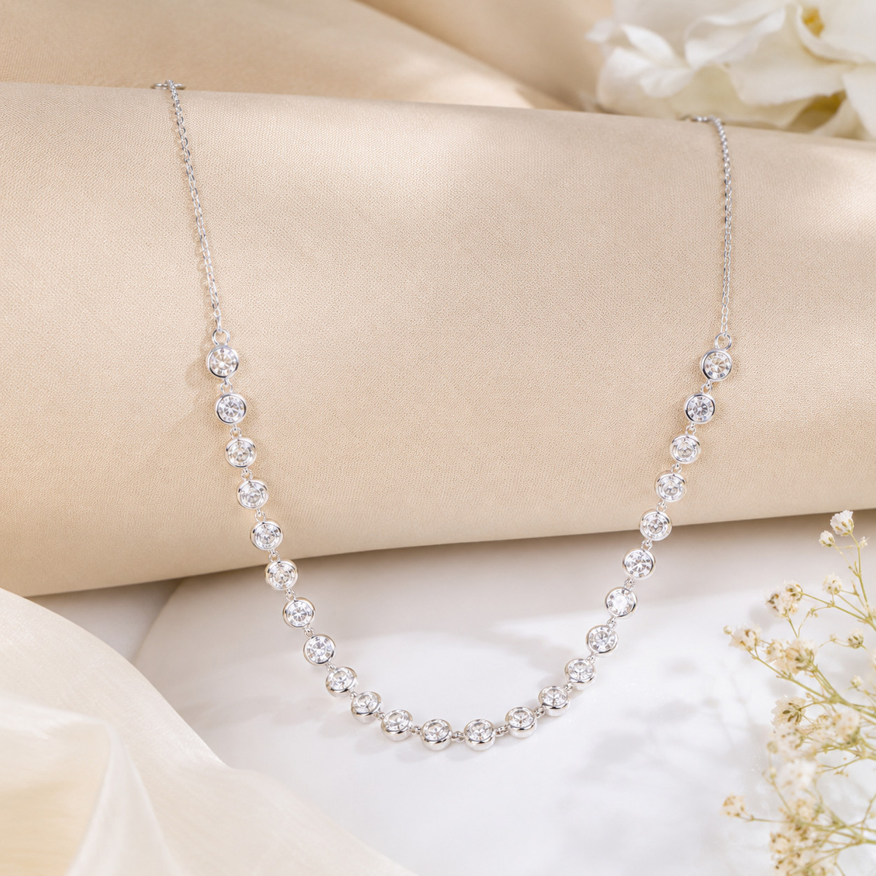 RARE 23 Ct White Diamonds Chain Necklace In 925 Silver – FREE DIAMOND STUDS