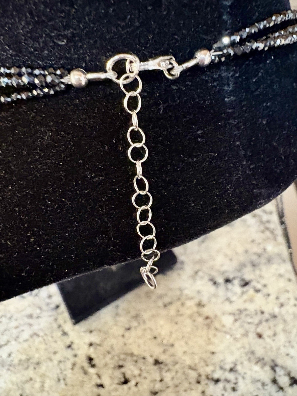 Black Spinel 3 Strand 1mm Beaded Necklace Sterling Silver Clasp 36” New In Box