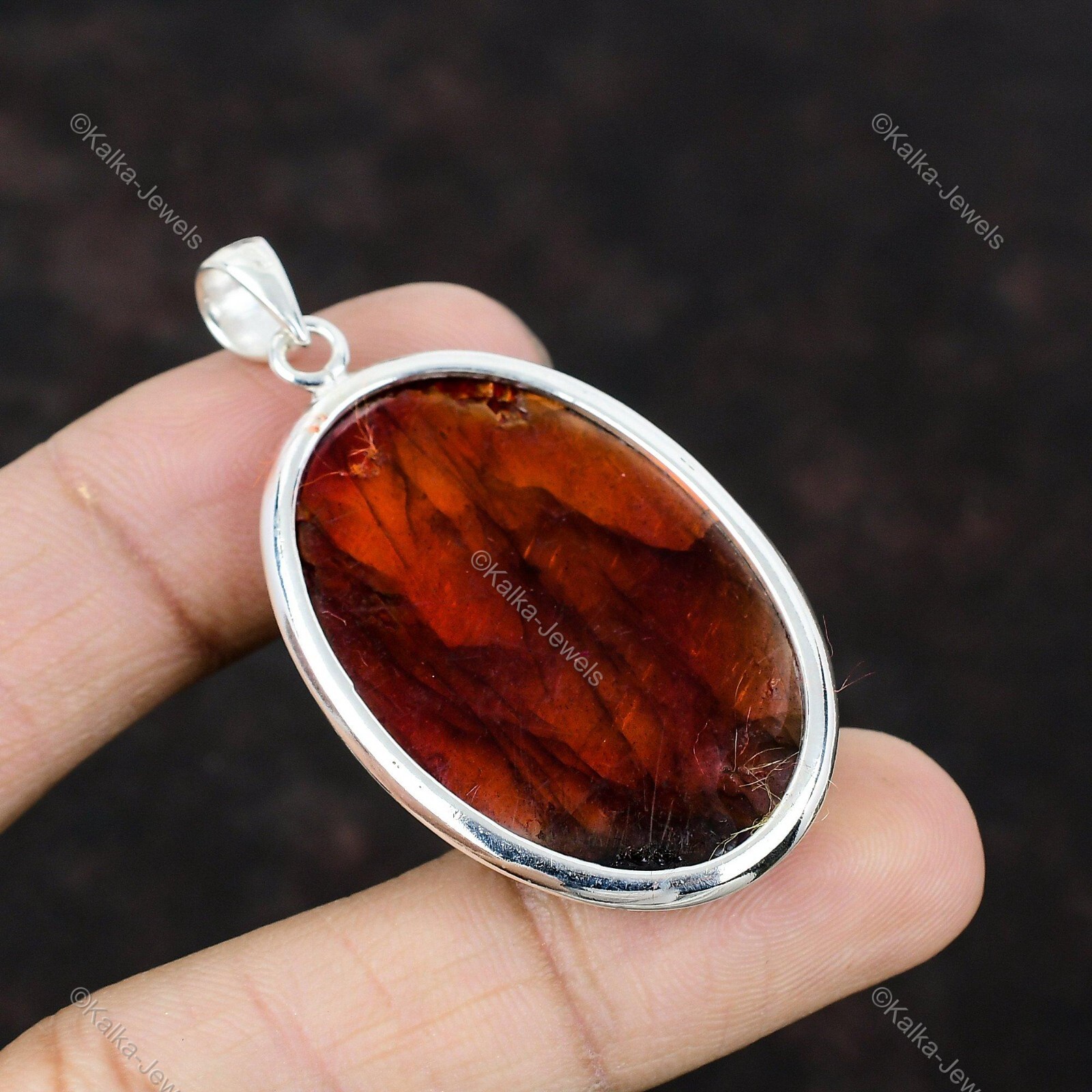Anniversary Gift For Her Natural Red Fire Labradorite Pendant 925 Silver