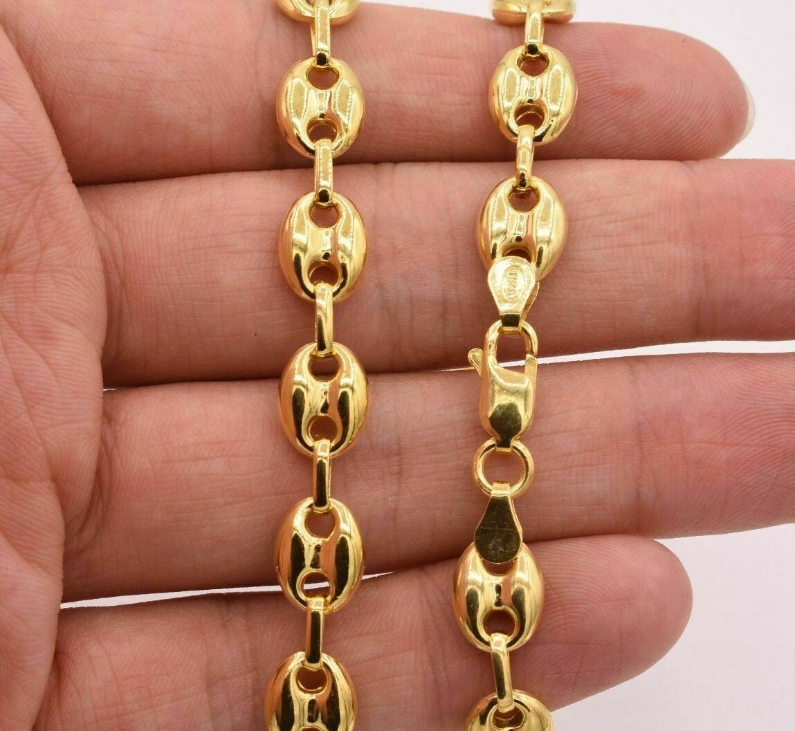 9mm Puffed Anchor Mariner Link Chain Necklace 14K Yellow Gold Plated Silver 925