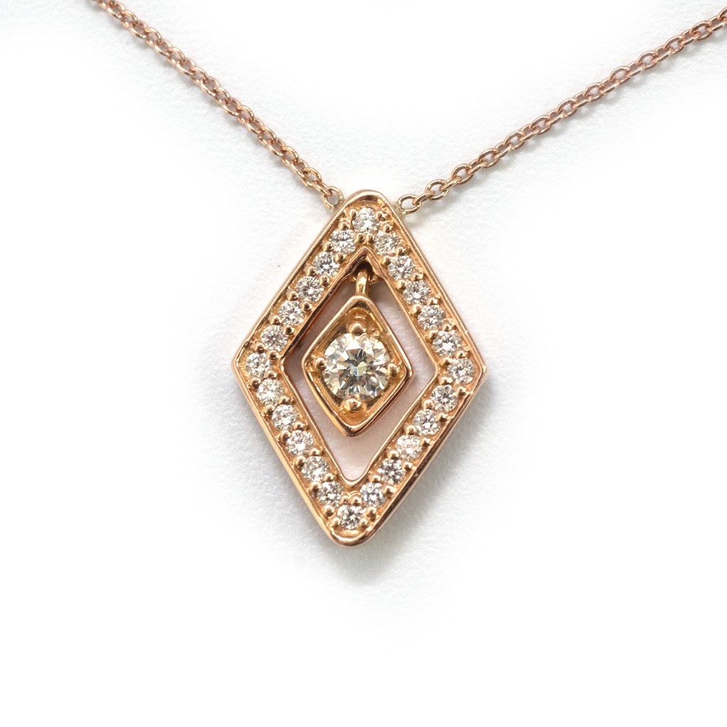 Roberto Coin 18K Rose Gold Diamante Diamond Geometric Halo Necklace 17″ NEW