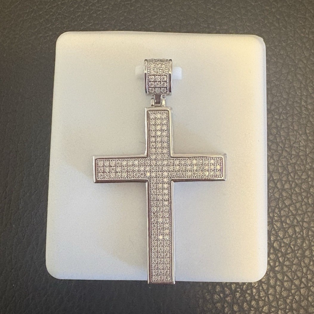 Moissanite Cross Pendant 2.00ctw White Main Stone 925 Sterling Silver Jewelry