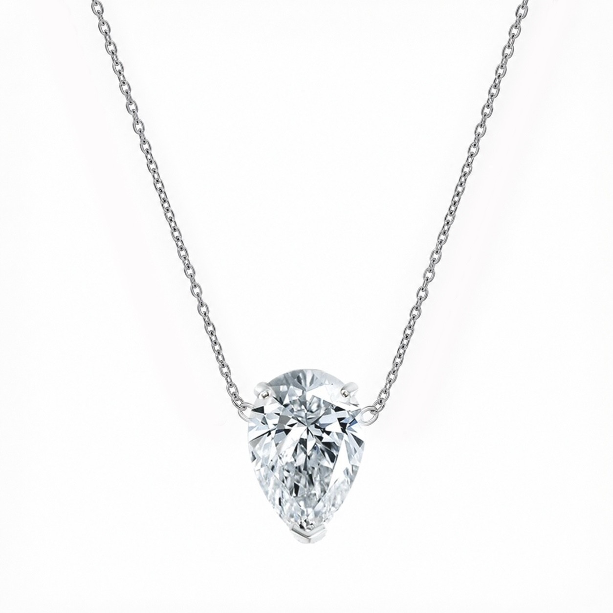 IGI F/VS 1 Ct Pear Lab Grown Diamond Floating Teardrop Necklace 14K White Gold