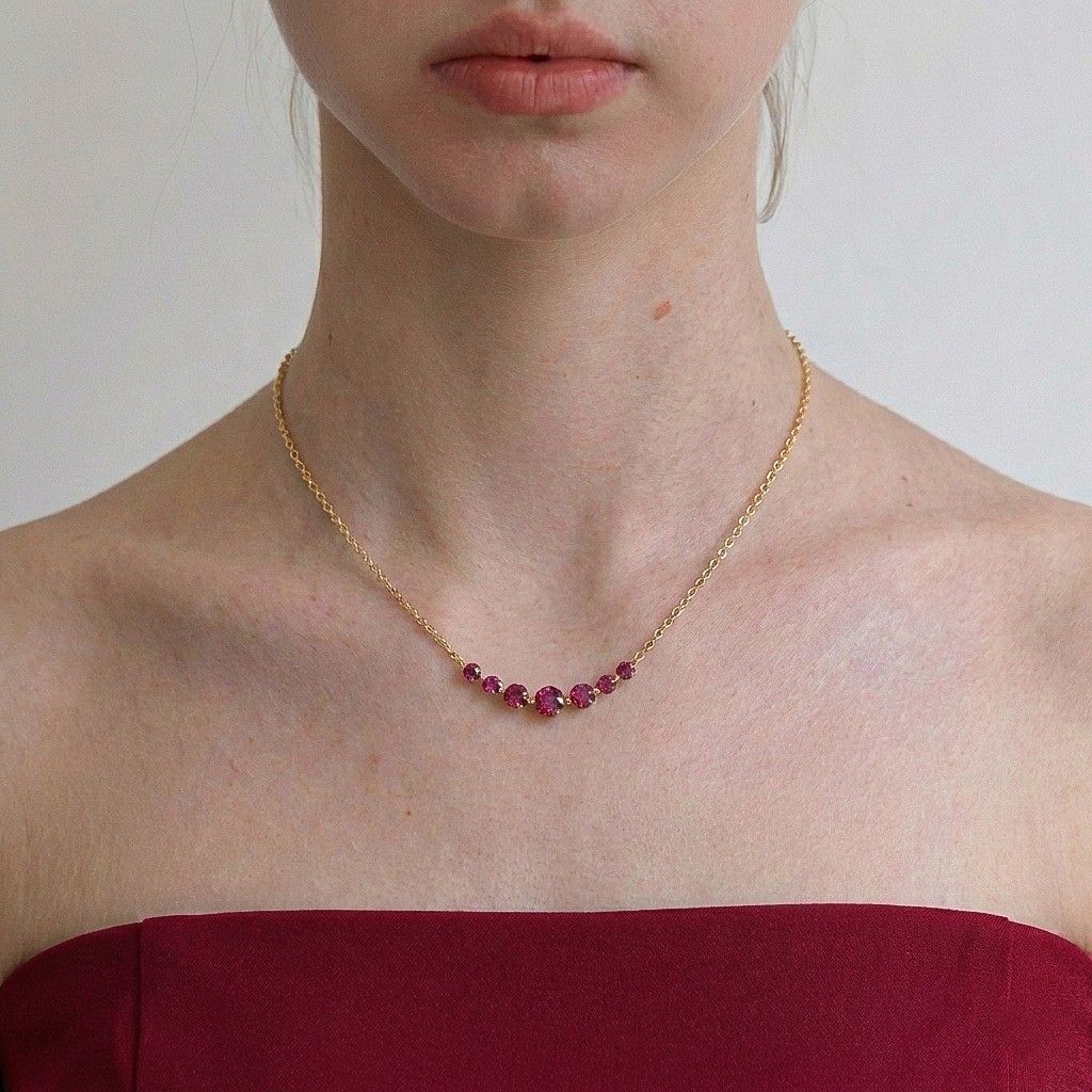 Ruby Necklace in Gold, Red Gemstone Bar Necklace, July Birthstone Jewelry