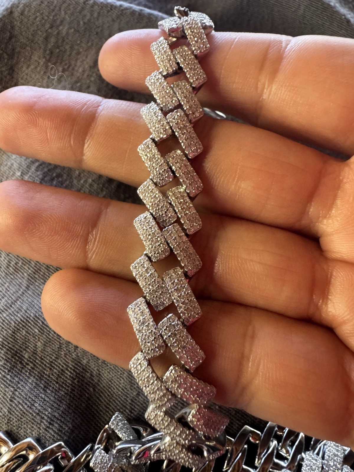 925 Silver Moissanite Cuban Link Chain Necklace 22in 14mm 25ctw VVS D Color