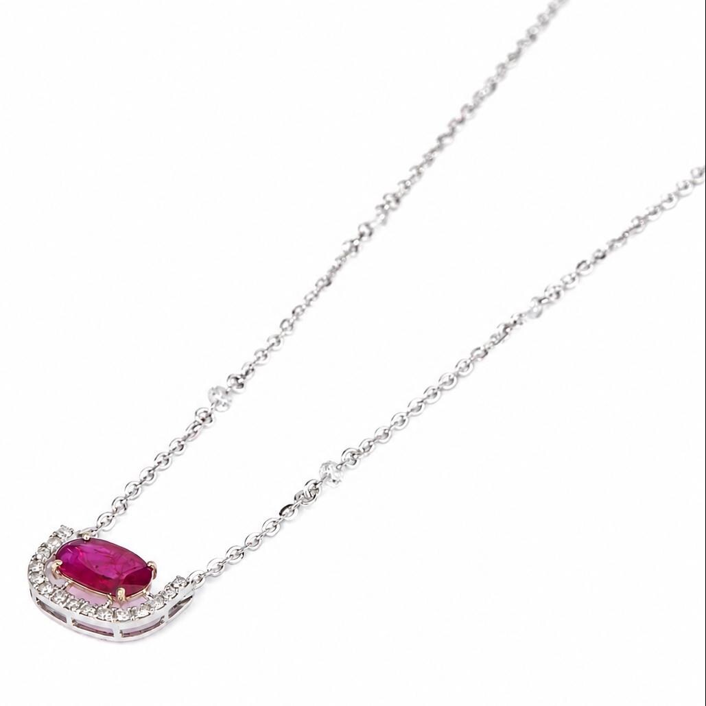 0.55 ct Natural Ruby U Shape Necklace 14K Gold Natural Diamonds Minimalist Pave