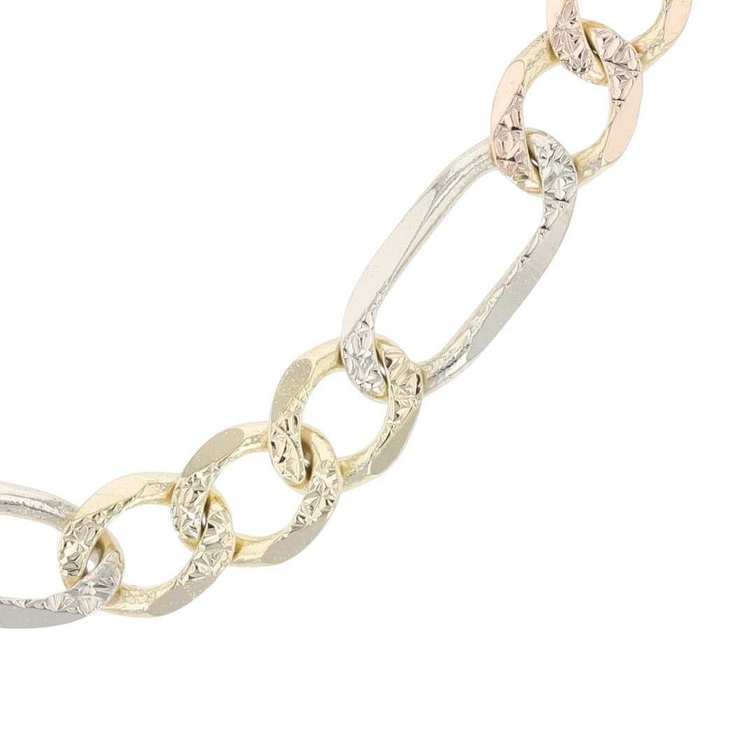 4.3mm Textured Figaro Link Chain 26″ Necklace 14k Multi-Tone Gold 13.89 Grams