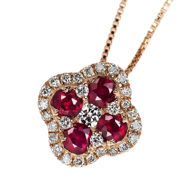 K18PG Ruby Diamond Pendant Necklace 0.38ct D0.17ct – Auth free shipping from Jap