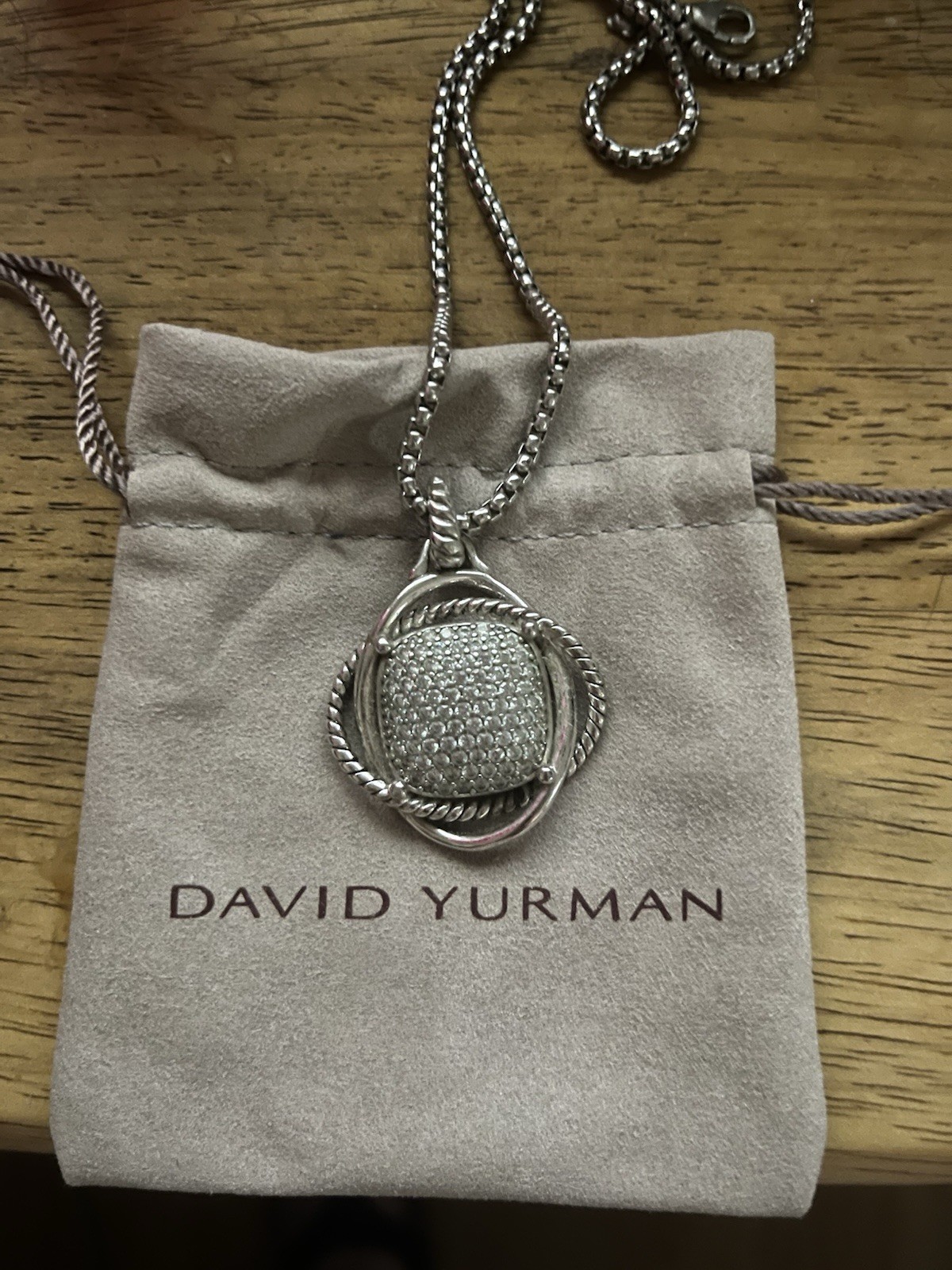 David Yurman Sterling Silver 32mm Infinity 20″ Necklace with Diamonds