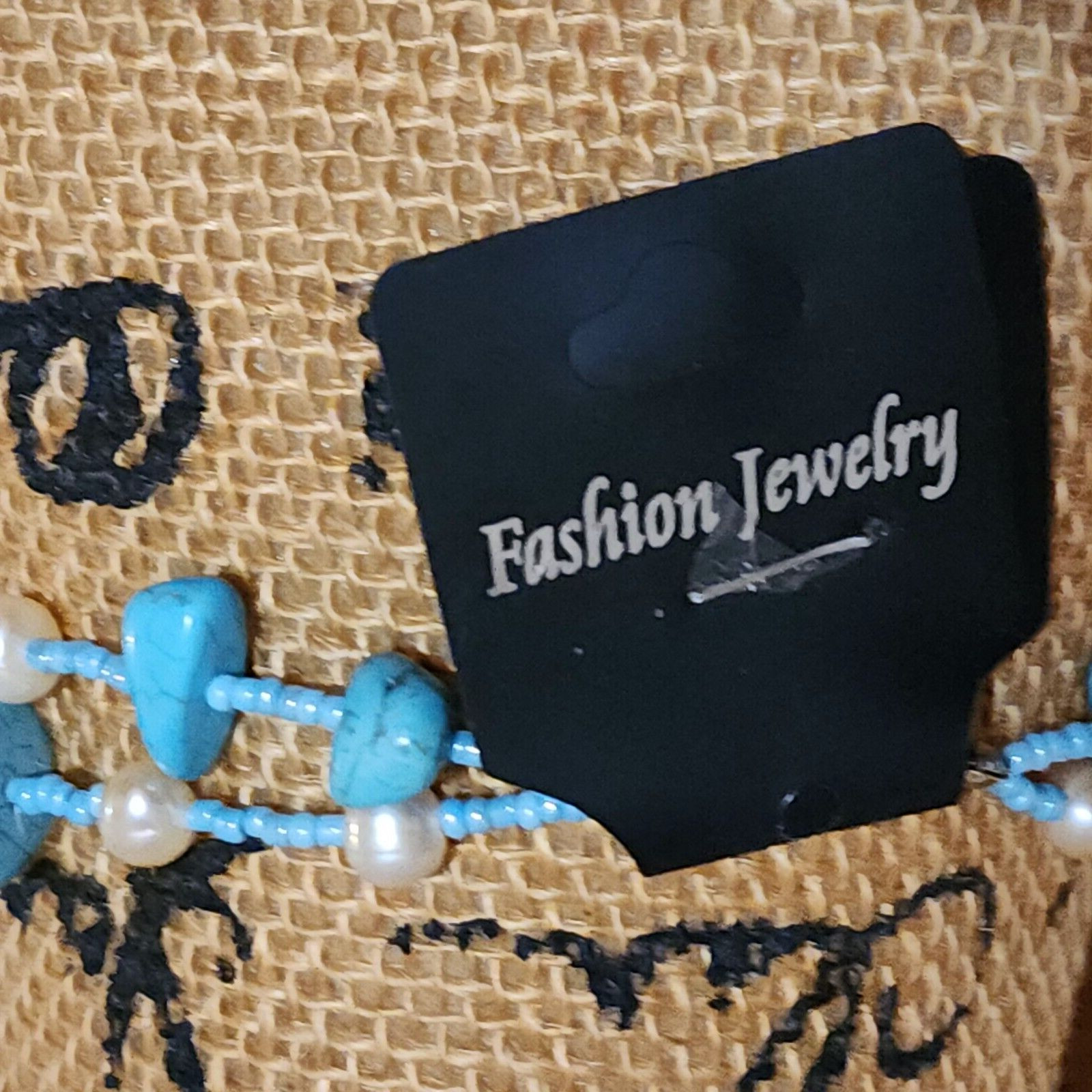 Fashion Jewelry Faux Turquoise Color Pearl & Bead Necklace NOS