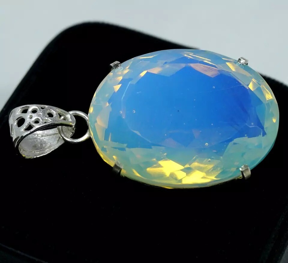 Certified 96 Ct Natural Opal Oval Cut 925 Solid Silver Pendant Loose Gemstone